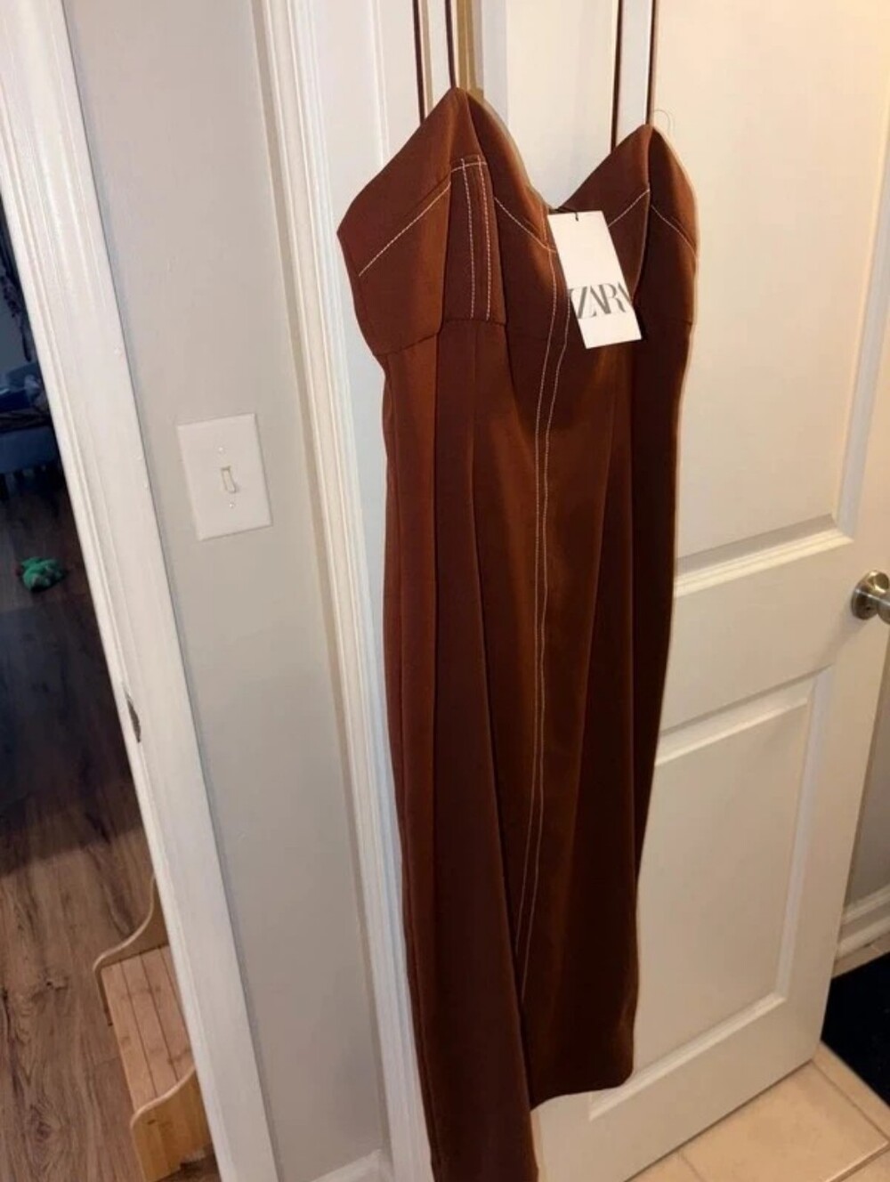 Zara Brown Strapless Midi Dress